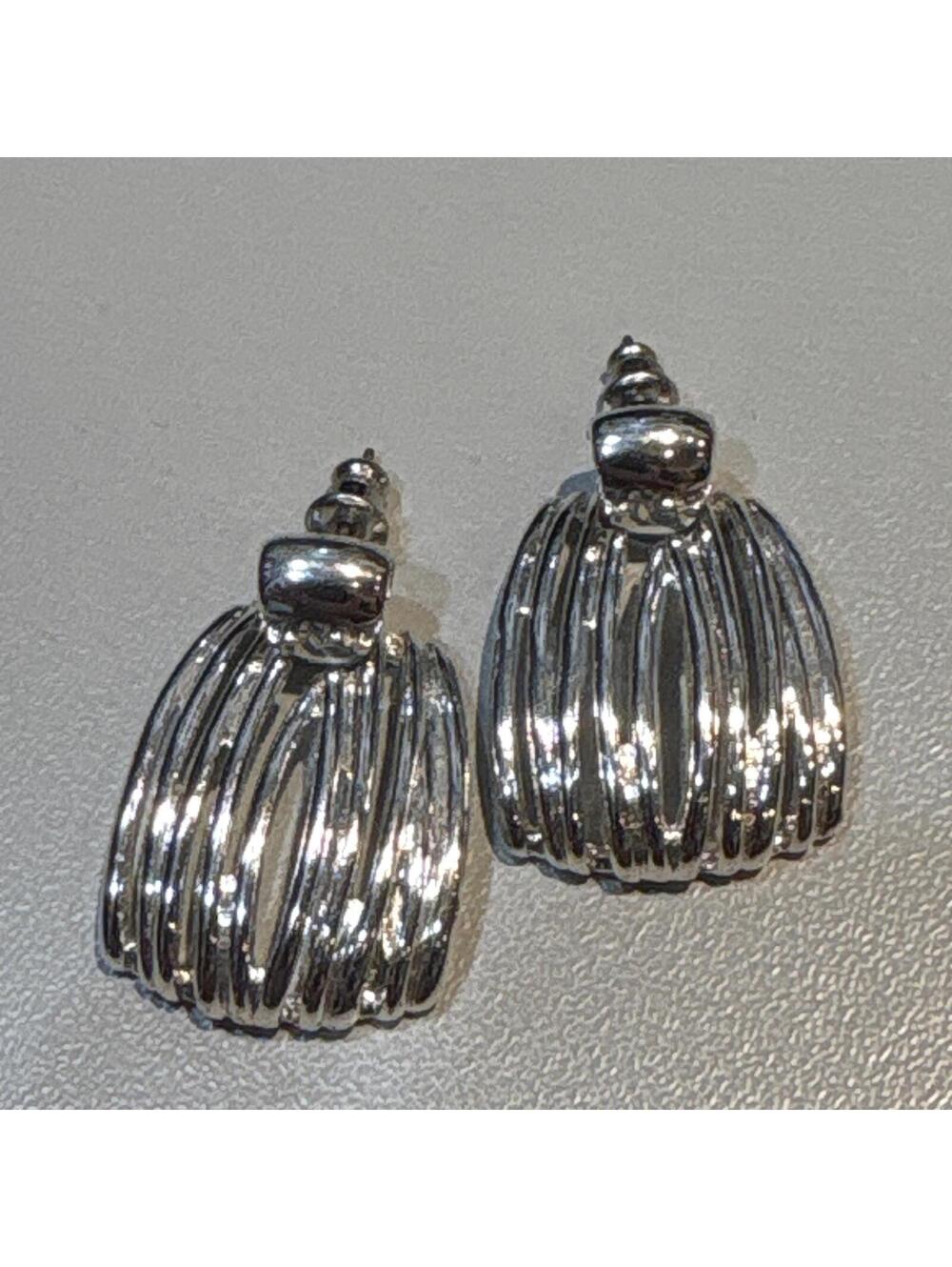 Silver Tone Modern Geometric Statement Earrings